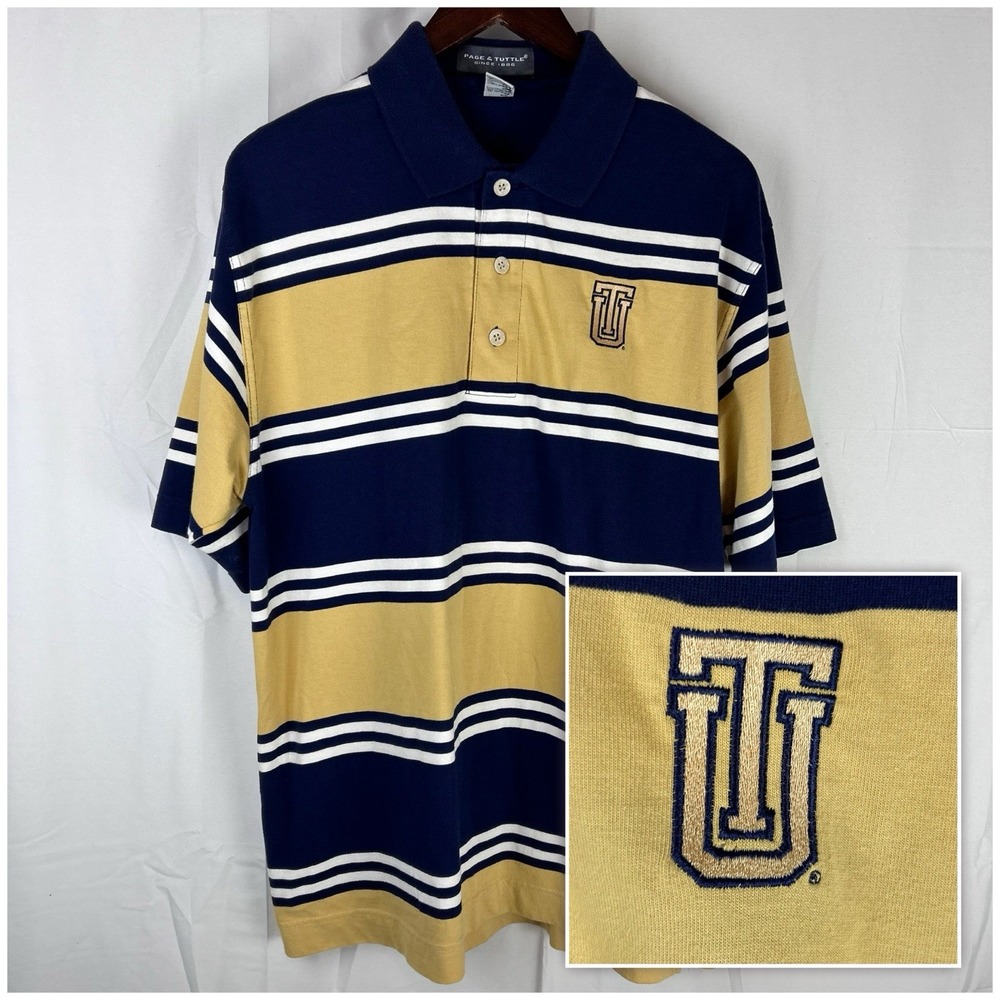 Tulsa Golden Hurricane Page and Tuttle‎ Golf Polo Gold Blue Striped Medium TU